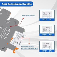 12V Relay DIN Rail Slim Coil SPDT 5 Pin 1NO 1NC 6A 250VAC 30VDC LED 41F-12V
