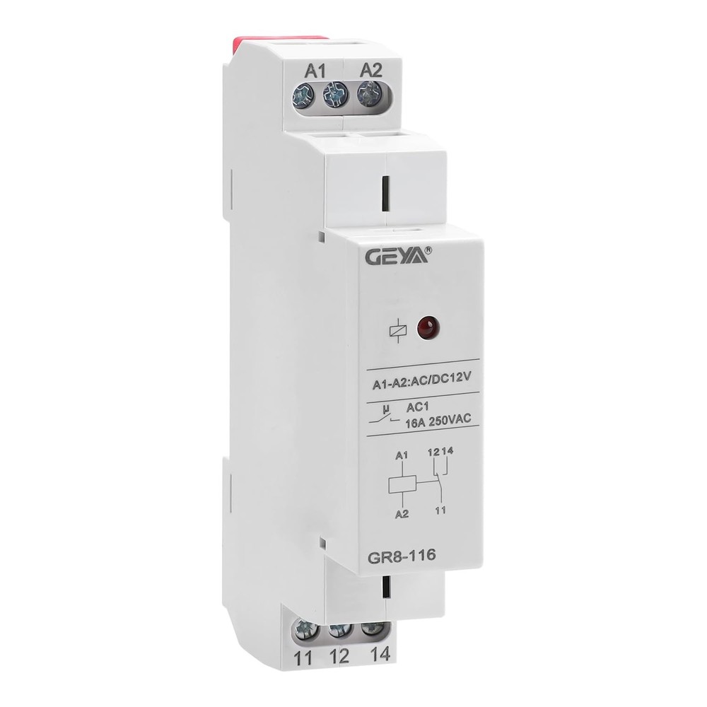 Intermediate Relay Auxiliary 16A 1SPDT Din Rail Switch GR8116 AC/DC 12V