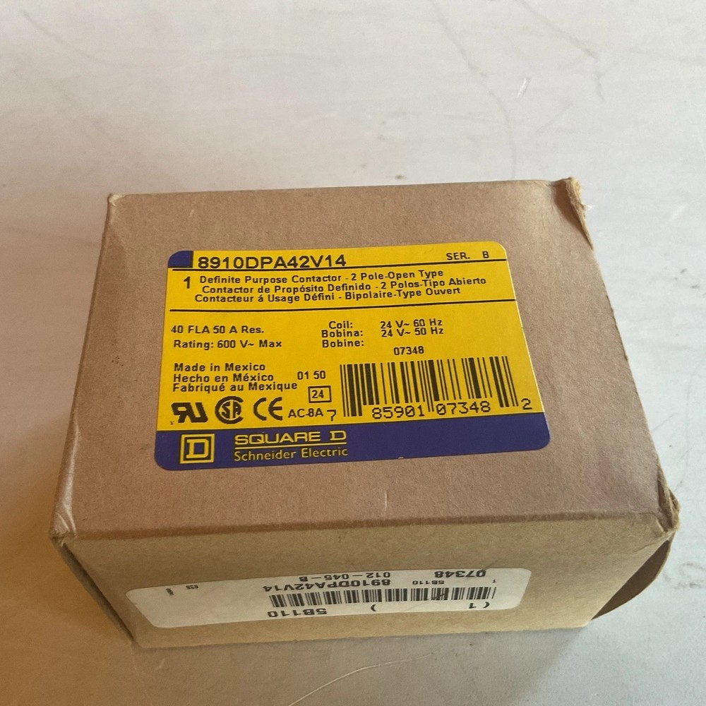 Square D 8910DPA42V14 Contactor 40A 2-Pole 24V AC Coil Open NEW
