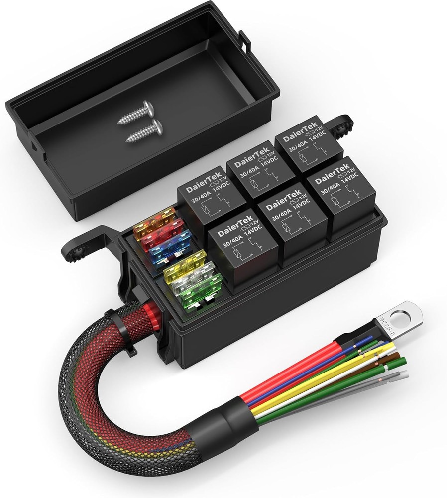 12V Relay Box 6 Way12 AWG Pre-Wired Waterproof Relay Box 6 Slot ATC/ATO Fuse Rel
