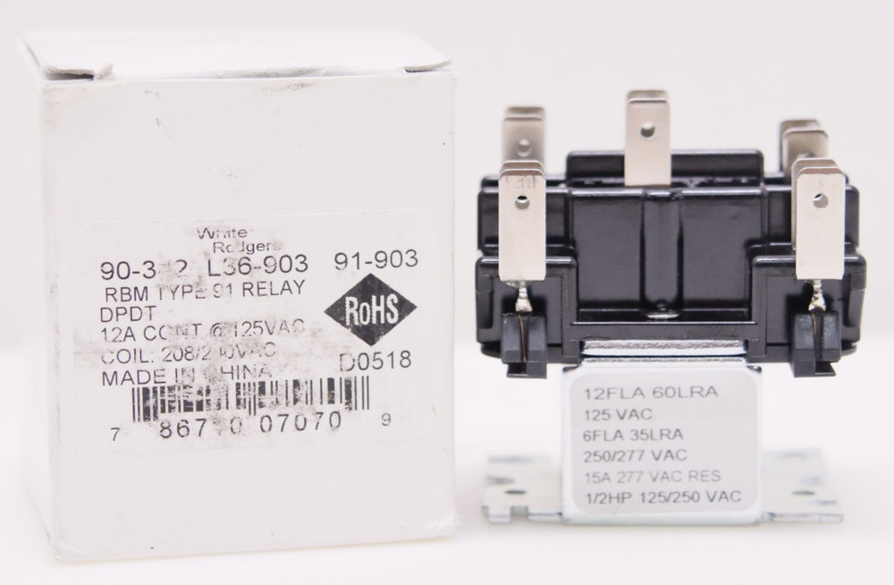 White Rodgers 90-342 RBM Type 91 Relay Coil 91-903, 208/240 VAC, 50/60 HZ – New