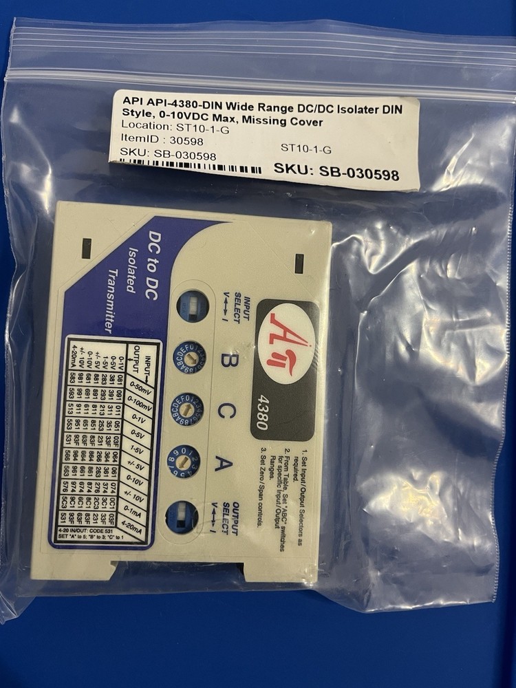 API API-4380-DIN Wide Range DC/DC Isolater DIN Style, 0-10VDC Max, Missing Cover