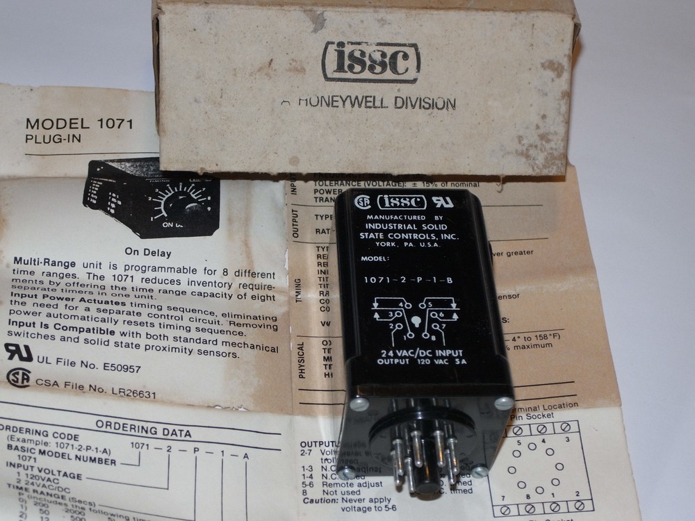 NEW ISSC 1071 PLUG-IN ON DELAY MULTI-RANGE TIMER! 1071-2-P-1-B 24VAC/DC IN, 120
