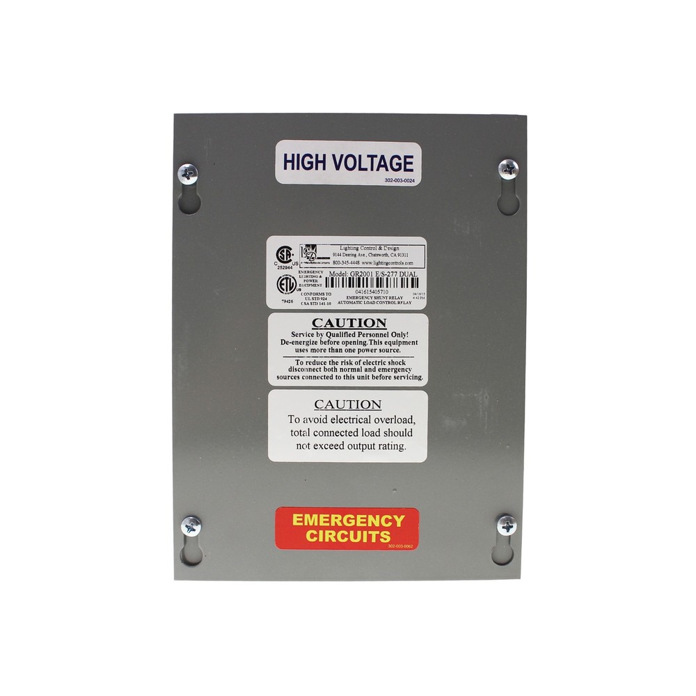 LIGHTING CONTROL & DESIGNS GR2001-E/S-277-DUAL EMERGENCY SHUNT / CONTROL RELAY