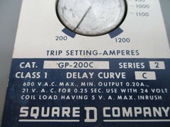 Square D Ground-Censor Ground Fault Relay GP-200C 200-1200A Trip Used