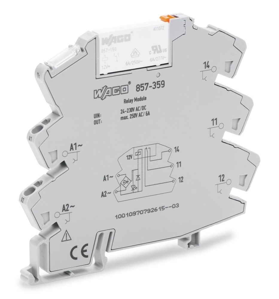 WAGO 857-359 Relay Module 24-230V AC/DC 6A DIN Rail 5-Pin SPDT Light