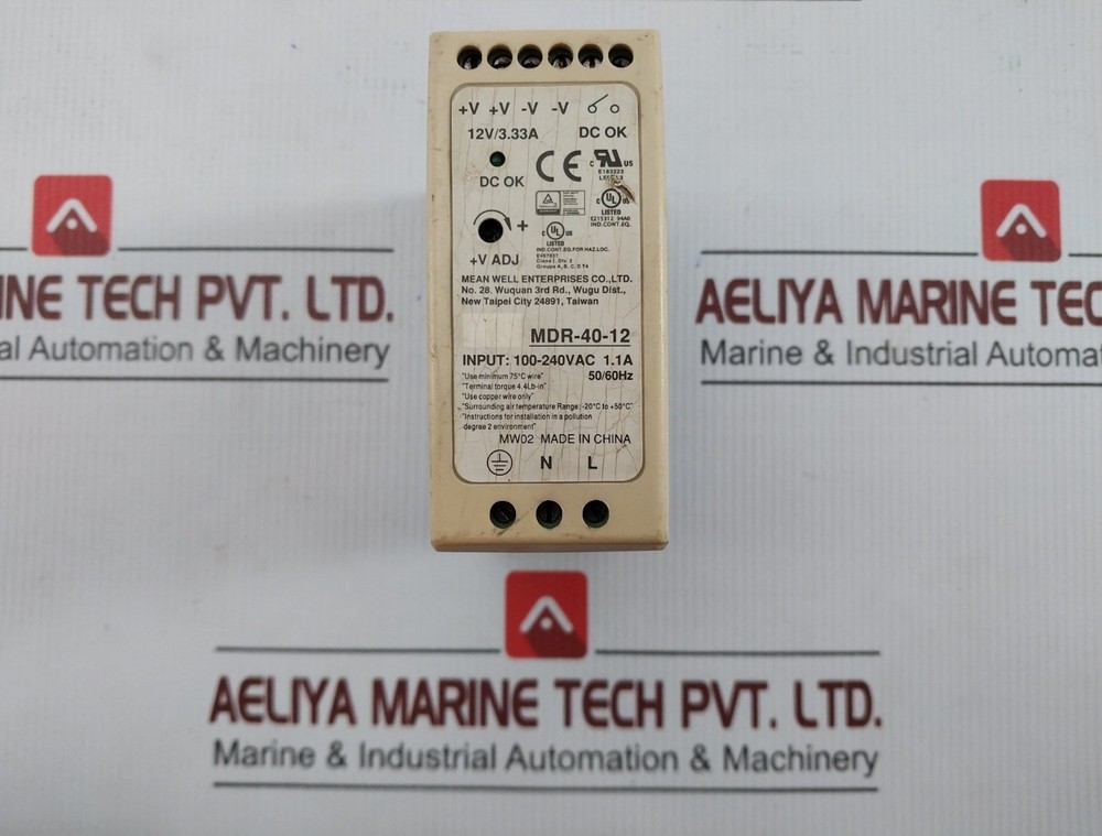 MEAN WELL MDR-40-12 Single Output Industrial Din Rail 100-240V AC 50/60HZ