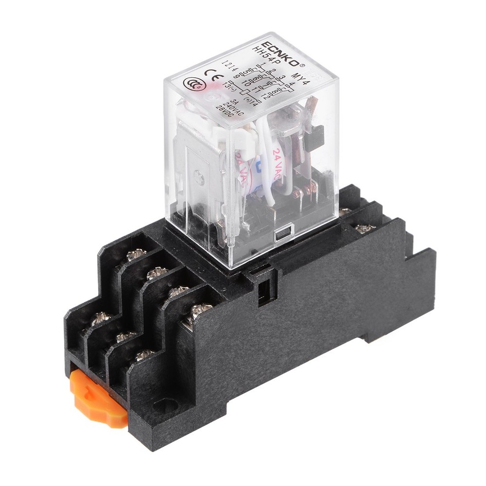 HH54P AC 24V Coil 4P4T 14 Pin Electromagnetic Power Relay Red LED with socket