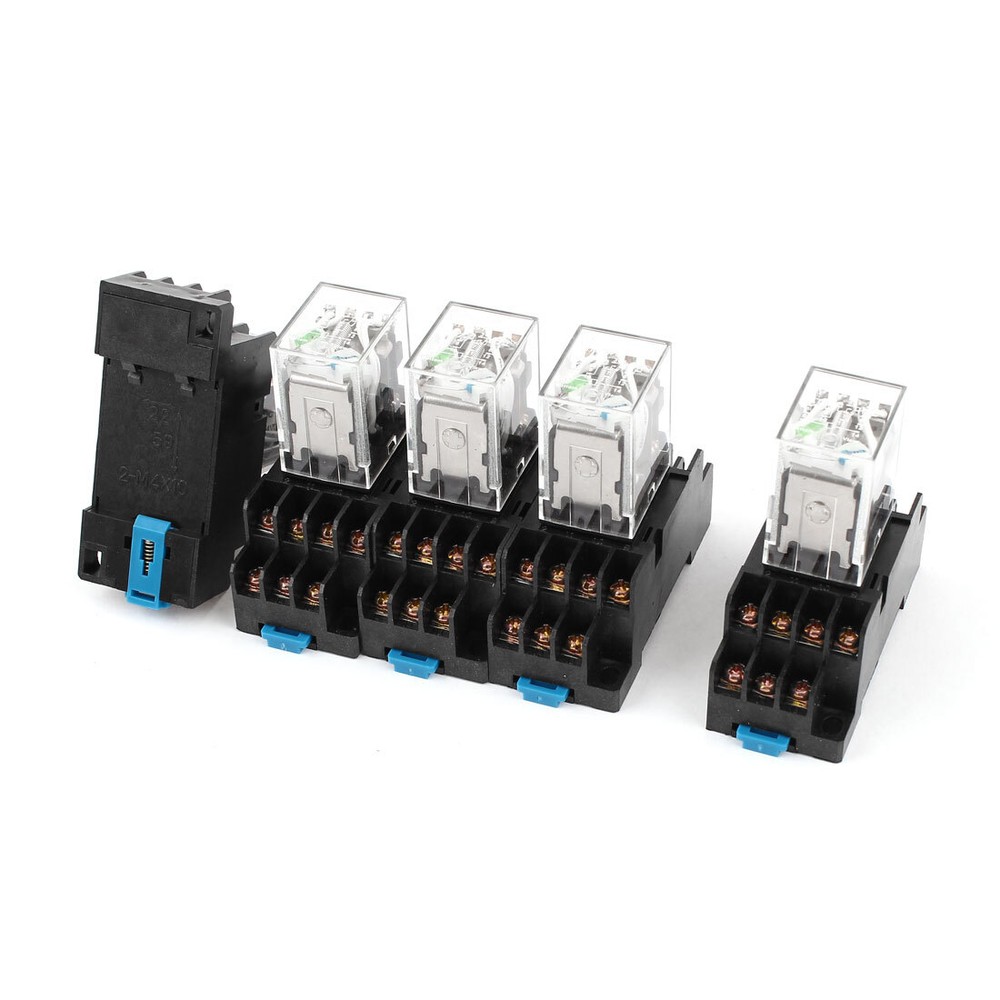 5pcs DC 24V Coil 4PDT 14Pin 35mm DIN Rail Electromagnetic Power Relay HH54PL