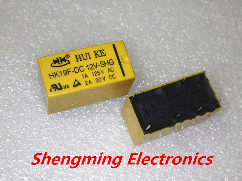 50pcs 8pins 12VDC HK19F-DC 12V-SHG 1A 125VAC HUI KE Relay