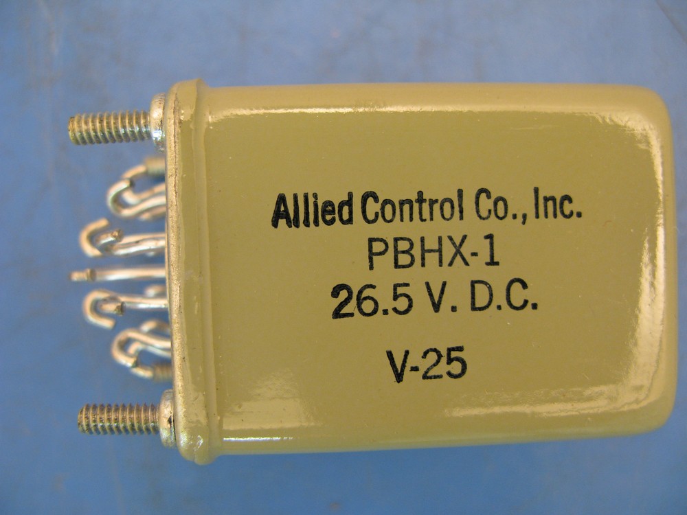 (1) ALLIED CONTROL PBHX-1 RELAY 10A, 26.5VDC. 4 PDT, CLASS 16-T