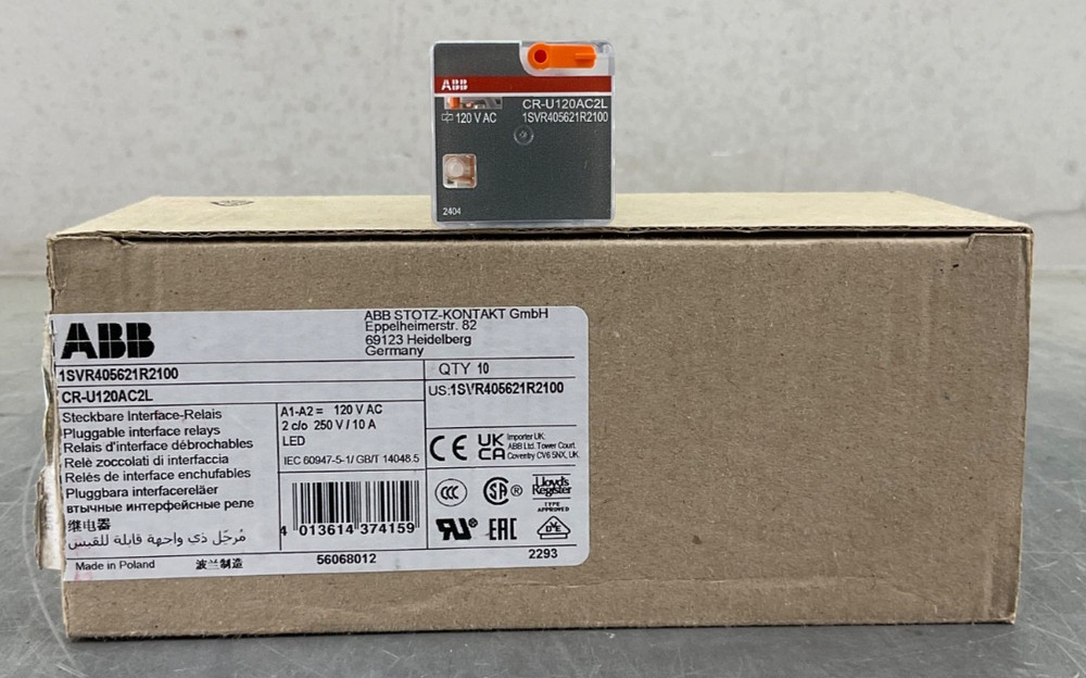 NEW ABB 1SVR405621R2100 PLUGGABLE RELAY 2 C/O 250V 10 A LED SOLD INDIVIDUALLY