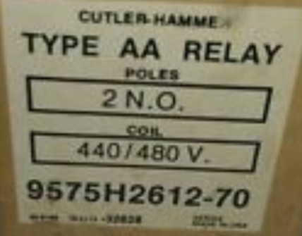 Cutler Hammer Type AA Relay 9575H2612-70