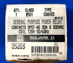 SQUARE D GENERAL PURPOSE OPEN POWER RELAY CLASS 8501 TYPE CO6V20 30A SPST-NO