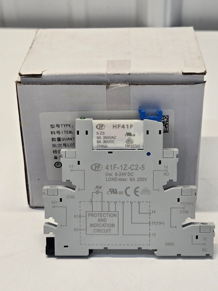 Hongfa 41F-1Z-C2-5 Slim Relay & Base 24VDC Coil 6 Amp Contact BOX OF 8 NEW e21