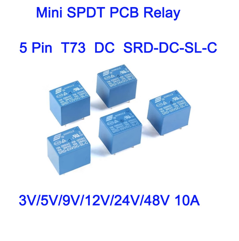 Mini SPDT PCB Power Relay 5 Pin 10A SRD-03V 05V 09V 12V 24V 48VDC-SL-A -SL-C