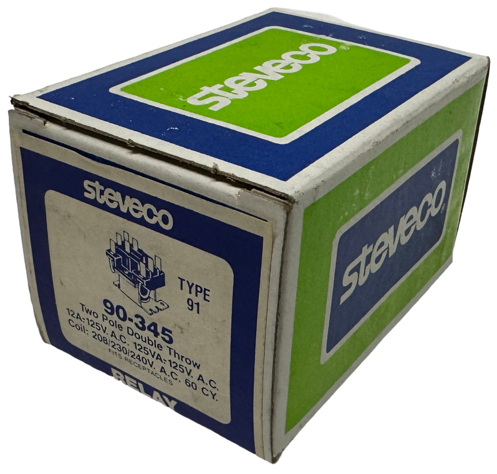 Steveco 90-345 DPDT Contactor 12A 125V AC 208/230/240V AC Coil 60 Hz Type 91
