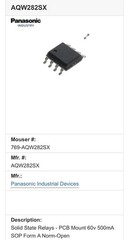 Panasonic AQW282SX Solid State Relay PCB Mount 60V 500mA 8-Pin Norm-