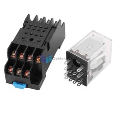 HH54P-L 14 Screw Terminals 4PDT DIN Rail Relay w Socket Coil 12V 35mm✦Kd