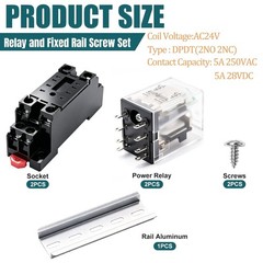Electromagnetic Power Relay 24V AC Coil 8 Pin DPDT 5A for DIN Rail 2pcs