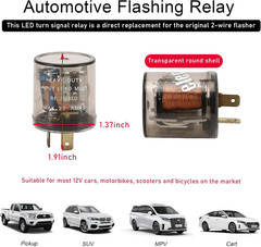 LED Flasher Relay, 12V Heavy Duty 2 Pin Electronic Turn Signal Light Relay, Two