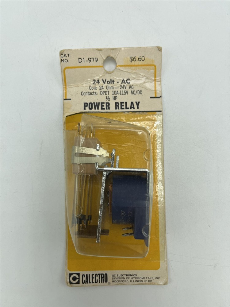 24v AC Coil: 24 ohm – 24v AC Contacts: DPDT 10A-115v AC/DC 1/2 HP
