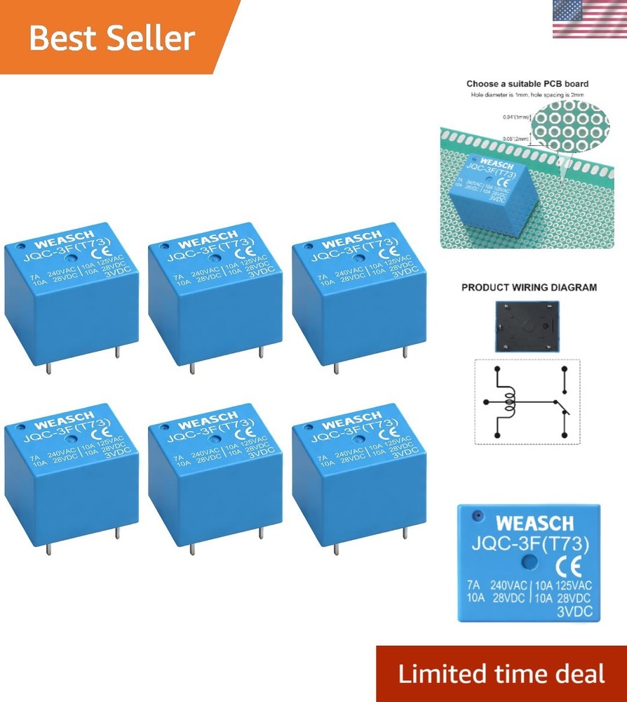 Versatile 6-Piece PCB Power Relay Set – 3V DC, 7A Capacity for Electronics