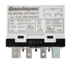 208-240VAC Compressor Relay 30A 277VAC 6 Pins