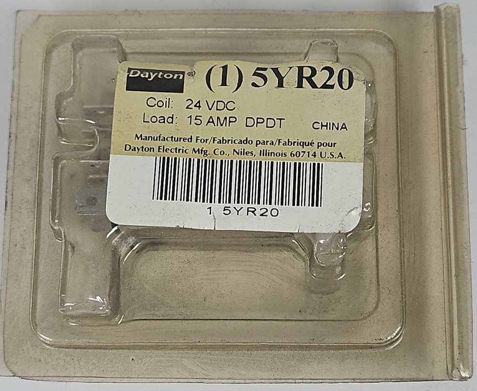 New Dayton Electric Co USA (1) 5YR20 Coil 24VDC Load 15 AMP DPDT Relay Module