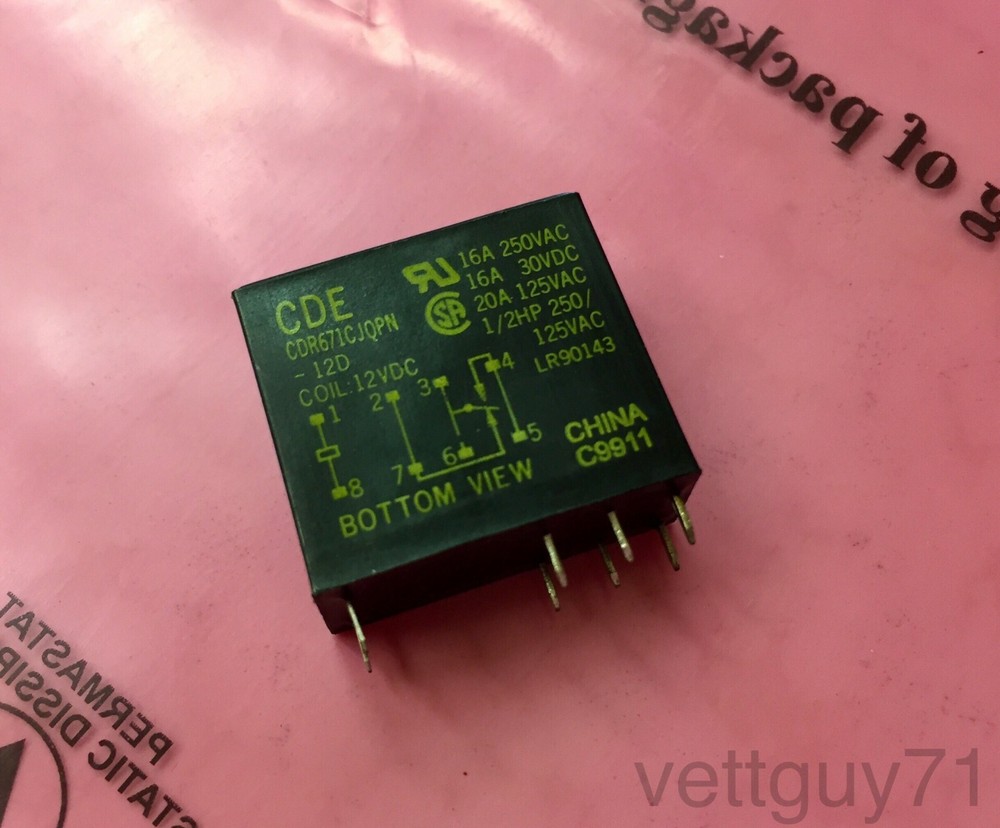 2pcs Cornell Dubilier CDR671CJQPN 12VDC SPDT Relay, 20A, 16A, 1/2hp, 12V, PCB