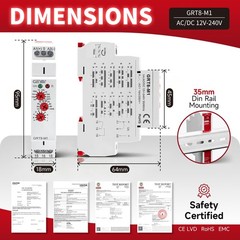 GAEYAELE 16A Multifunction Time Relay with 10 GRT8-M1,AC/DC12V~240V, GRT8-M1