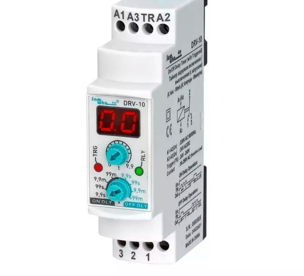 DRV-10 Digital On/Off Delay Timer Relay 24V-240V AC/DC Trigger DIN Rail