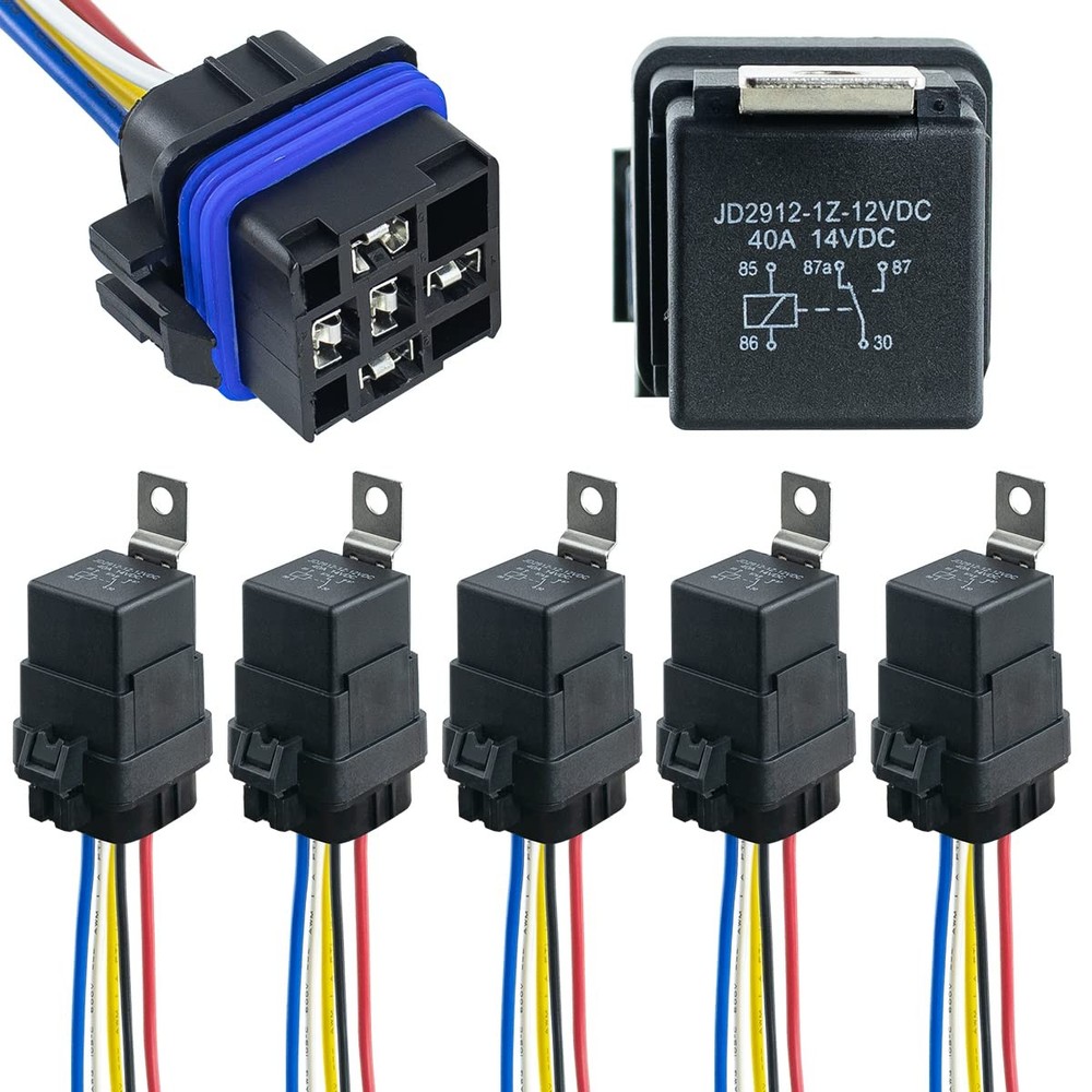 5 Pack 12V DC 40/30 AMP Waterproof Relay Harness Tinned Copper Wires 5-PIN SPDT