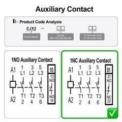 Baomain 3-Pole AC Contactor CJX2-1801 24VAC Coil, 3NO+1NC Auxiliary, 660V…