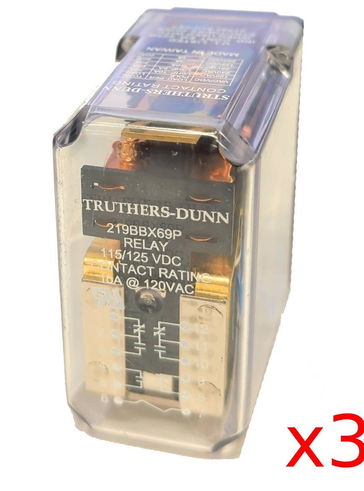 Lot of 3 Struthers-Dunn 219BBX69P Power Relay 115/125 VDC 10A@120VAC