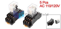 5Pcs HH54PL 4PDT 14 Pin Red LED Power Relay w Socket AC110/120V Coil✦Kd