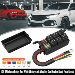 12V 4Pin Fuse Relay Box With 6 Relays &6 Way For Car Marine Boat Fuse Block US