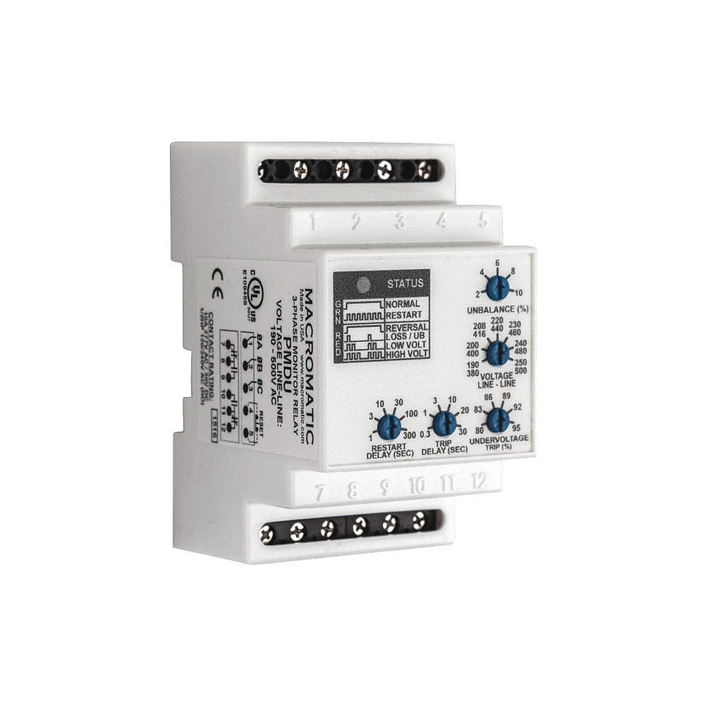 MACROMATIC PMD575 Phase Monitor Relay,480-600VAC,DIN,DPDT 45LU86