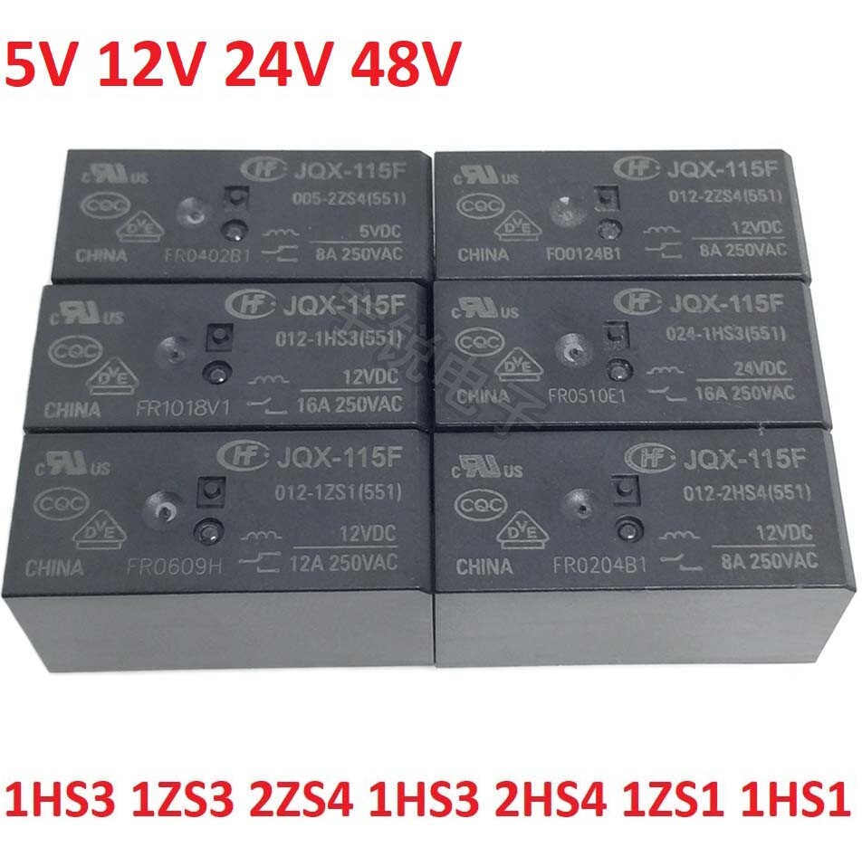 5V 12V 24V 48V Hongfa Relays JQX/HF115F-005 012 024-2ZS4 I-1HS3A 2HS4 1HS1 1ZS1