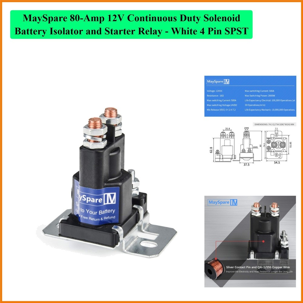 80-Amp 12V Continuous Duty Solenoid Battery Isolator and Starter Relay – Whit…