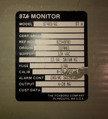 Foxboro 874 Resistivity Controller Control Monitor 874RS-AI ST A