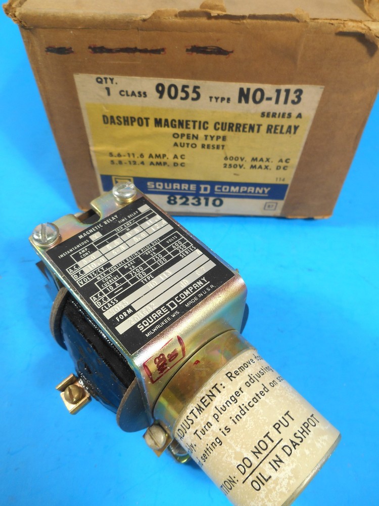 Square D Dashpot Magnetic Current Relay 9055 Type NO-113