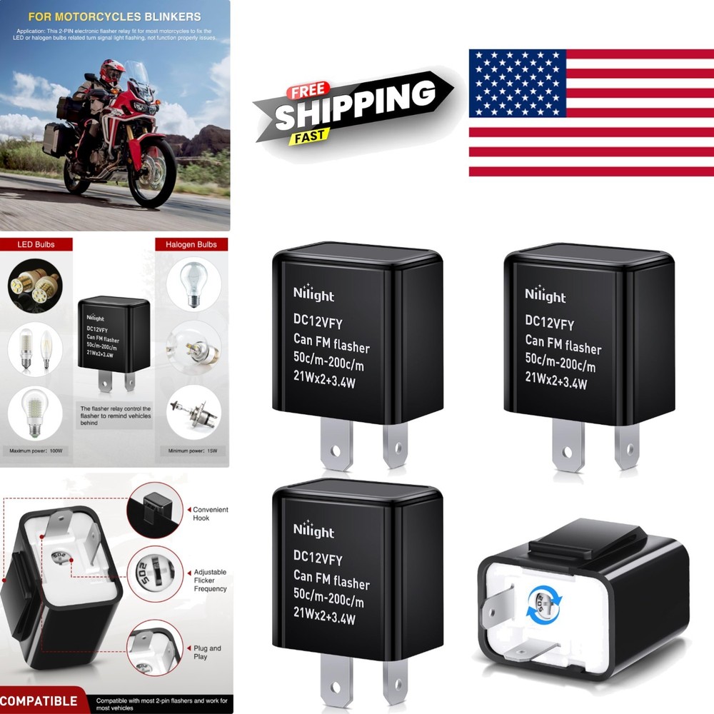 4PCS Adjustable 2 Pin Electronic Flasher Relay for Motorcycle Turn Signal