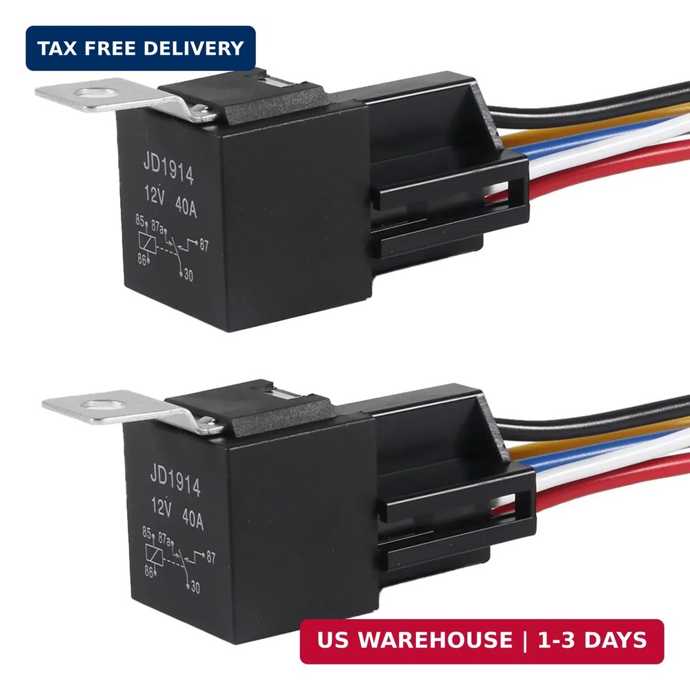 DIANN 2pcs Car Relay with Harness 12V 40A 5 Pin SPST Harness Sockets with Color-