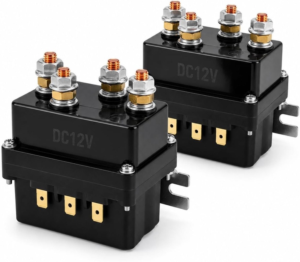 QWORK Solenoid Relay, 2 Pack 12V 500A Winch Relay Solenoid Replacement Contactor