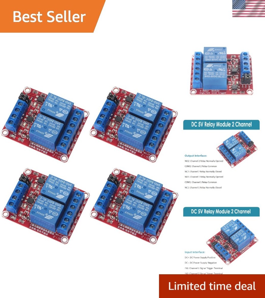 4pcs 2 Channel 5V Relay Module with Optocoupler Support High Low Level Trigger