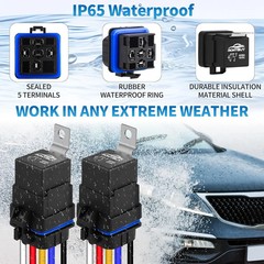 5-Pin Waterproof Relay Kit 40/30 AMP 12V Relay Switch with Harness 12&16 AWG Tin