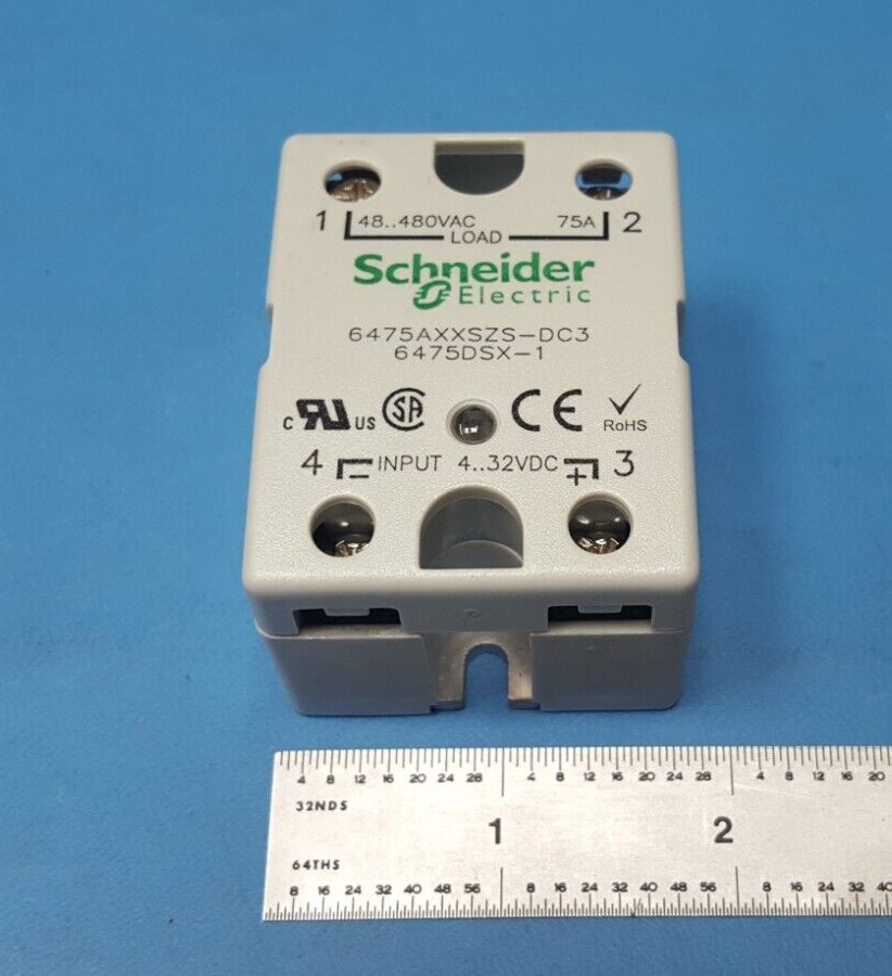 SOLID STATE RELAY, 6475AXXSZS-DC3, Schneider, IN:4-32 VDC,OUT:48-480 VAC 75A