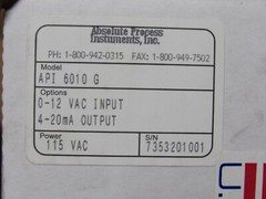 ABSOLUTE PROCESS INSTRUMENTS API 6010 G 0-12 Vac input 4-20MA Output