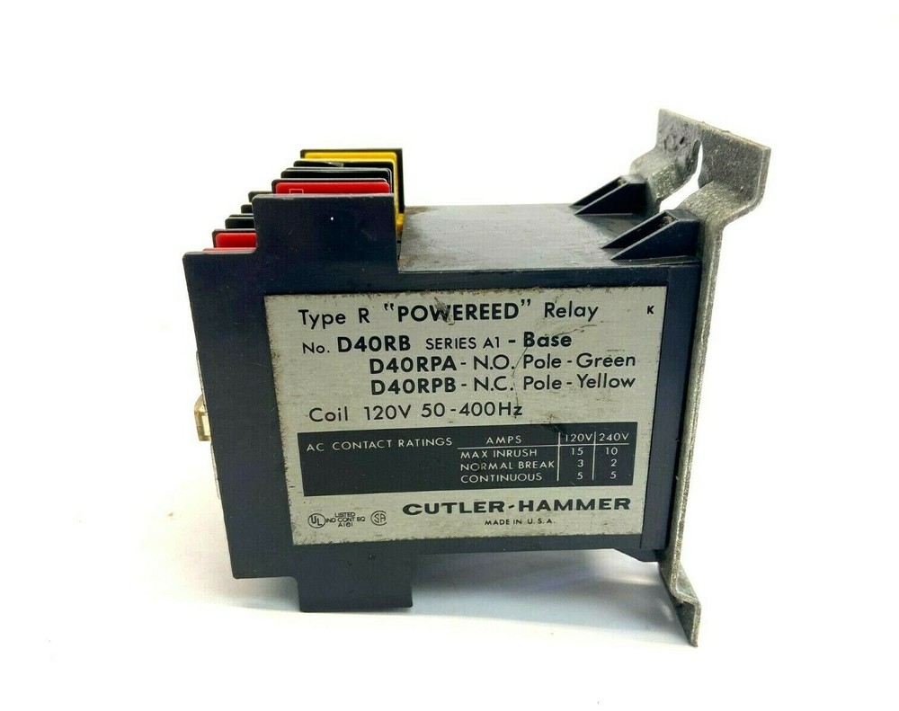 Cutler-Hammer D40RB Type R Powered Relay D40RPB N.C. Yellow, D40RPA N.O. Green
